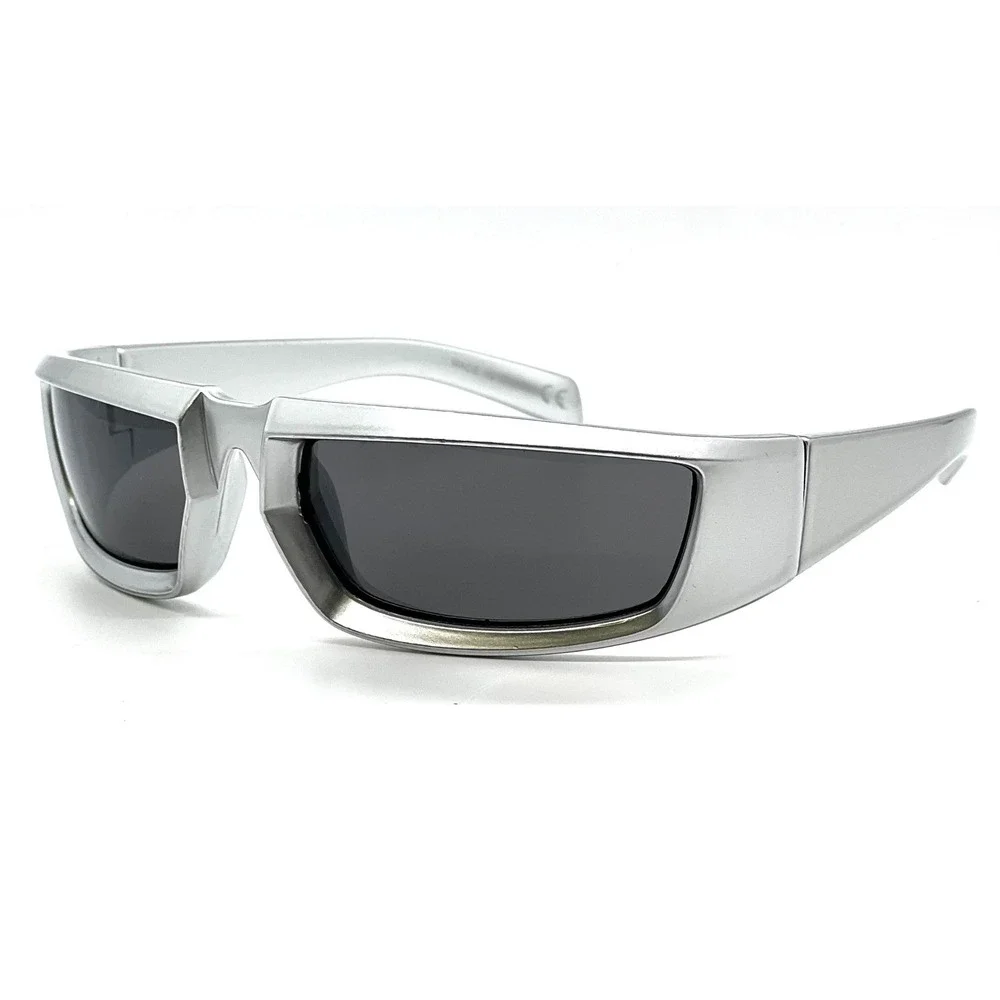 Silver Metallic Sunglasses Shield Sun Glasses Sport Riding‎ Mirror Driving UV400